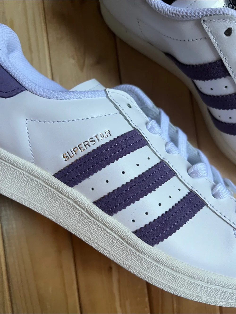 adidas White Sneakers with Purple Three-Stripes